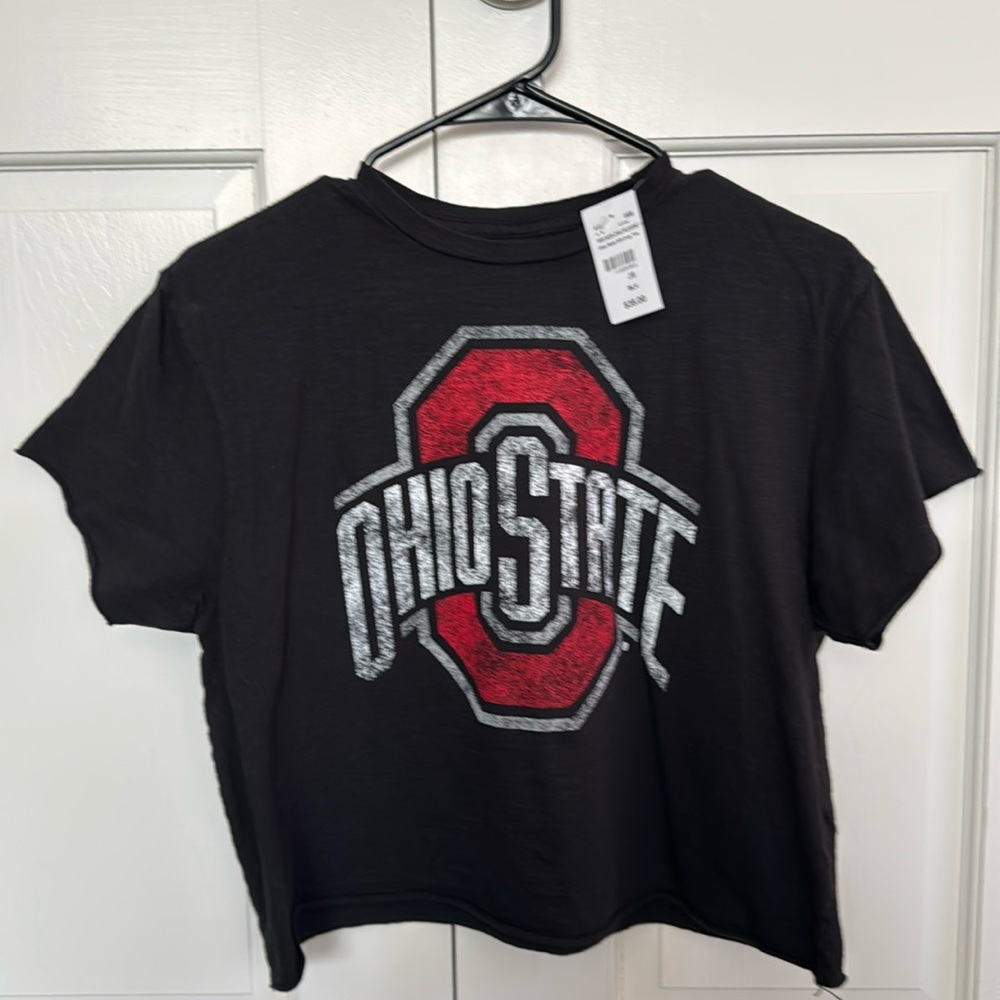 Ohio State distressed black crop tee
